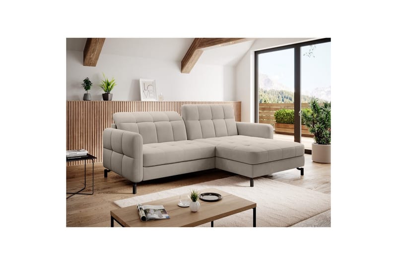 Seksjon Eltap Lorelle 225x160x105 cm - Paros 02, Beige, Høyre - Møbler - Sofaer - Sovesofaer