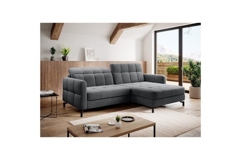 Seksjon Eltap Lorelle 225x160x105 cm - Paros 06, Grå, Høyre - Møbler - Sofaer - Sovesofaer