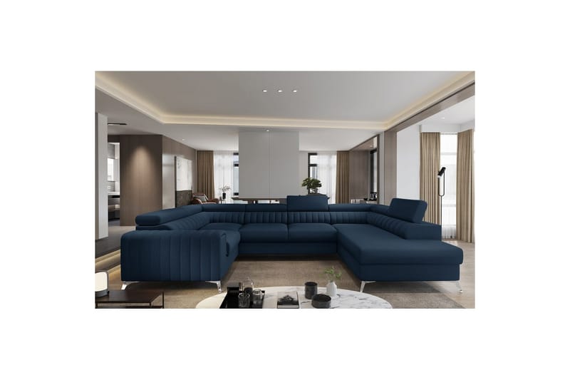 Seksjon Eltap Louis 347x202x92 cm - Flores 40, Blå, Høyre - Møbler - Sofaer - Sovesofaer