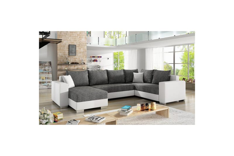 Seksjon Eltap Marco 312x210x92 cm - Berlin 02, Myk 17, Svart, Hvit, Venstre - Møbler - Sofaer - Sovesofaer