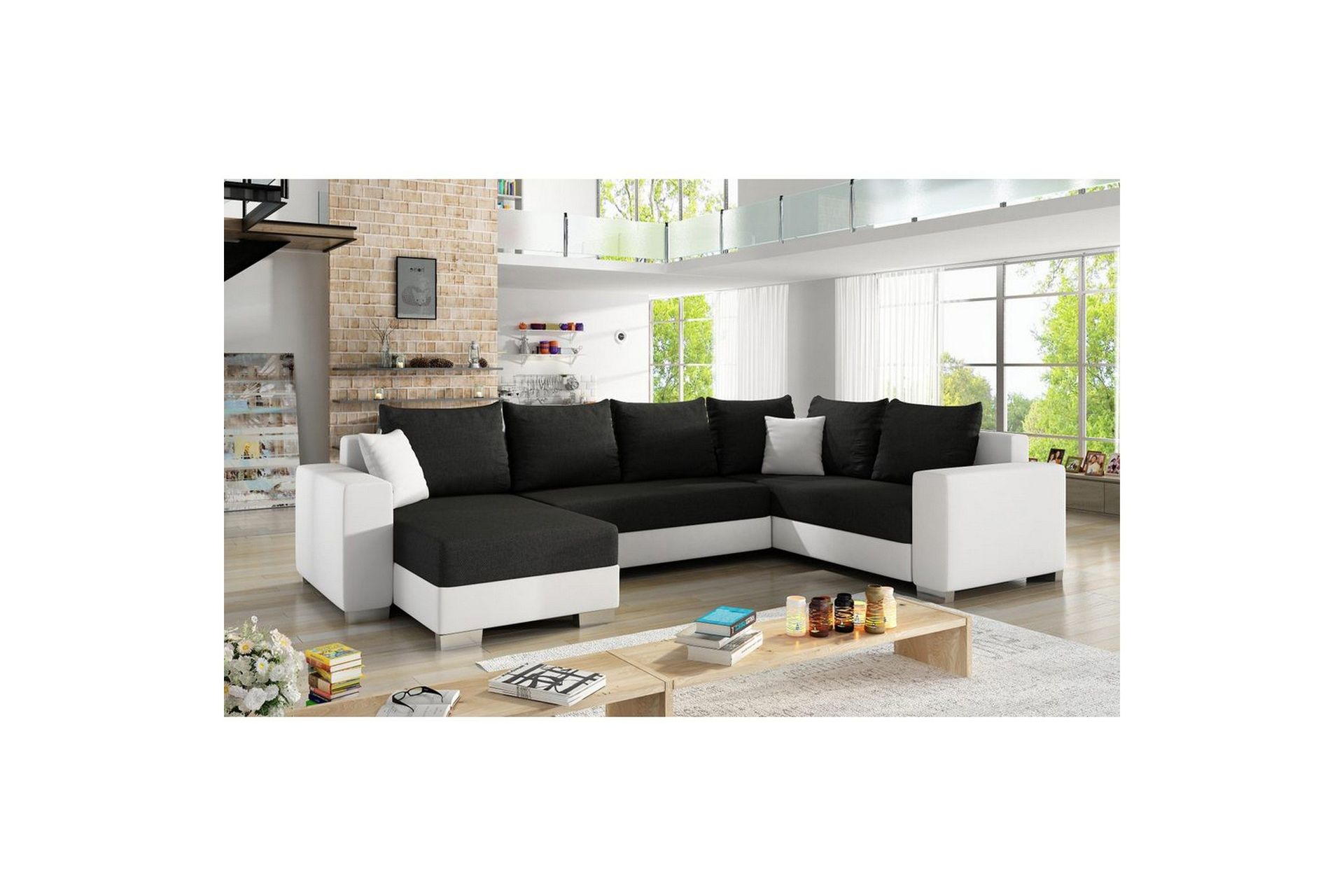 Seksjon Eltap Marco 312x210x92 cm - Sawana 14, Soft 17, Svart, Hvit, Venstre