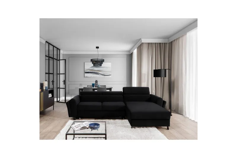 Seksjon Eltap Mariall 288x200x92 cm - Mat Velvet 99, Blå, Høyre - Møbler - Sofaer - Sovesofaer