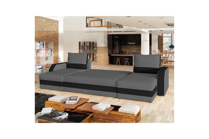 Seksjon Eltap Marion 312x143x88 cm - Alova 36, Alova 04, Grå, Svart - Møbler - Sofaer - Sovesofaer