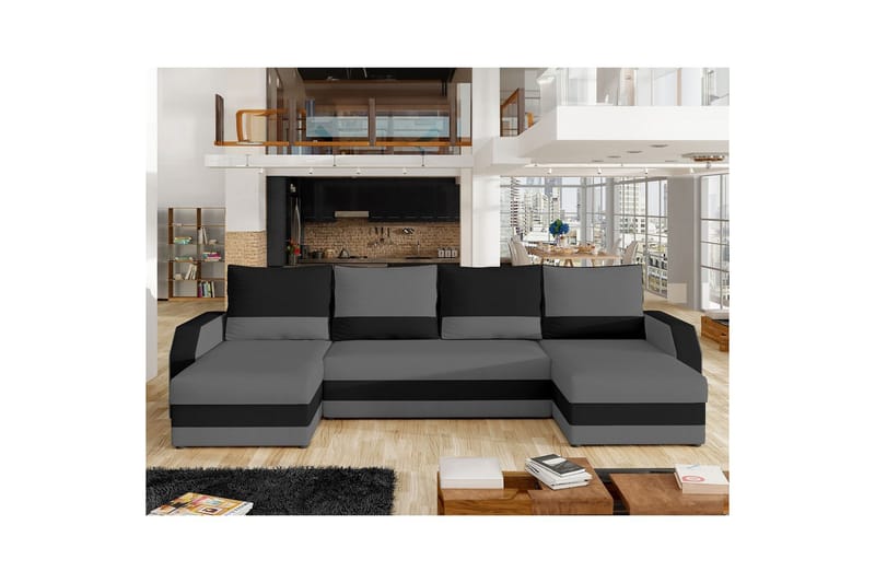 Seksjon Eltap Marion 312x143x88 cm - Alova 36, Alova 04, Grå, Svart - Møbler - Sofaer - Sovesofaer