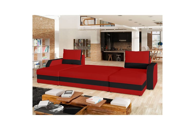 Seksjon Eltap Marion 312x143x88 cm - Alova 46, Alova 04, Rød, Svart - Møbler - Sofaer - Sovesofaer