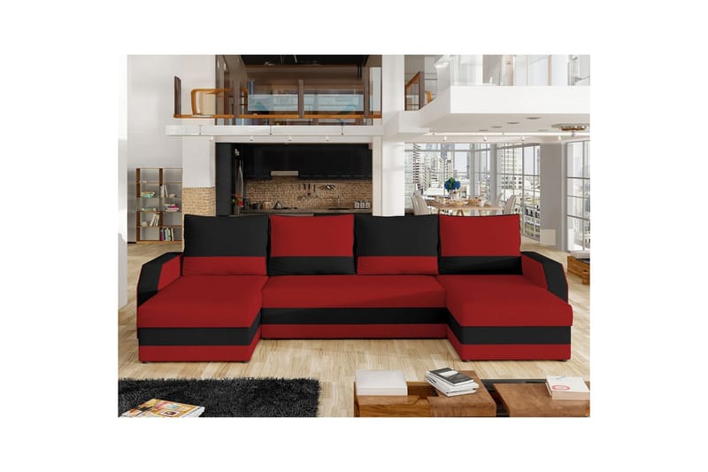 Seksjon Eltap Marion 312x143x88 cm - Alova 46, Alova 04, Rød, Svart - Møbler - Sofaer - Sovesofaer