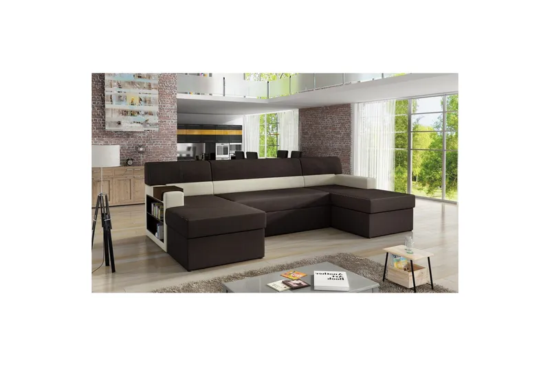 Seksjon Eltap Markos 310x159x90 cm - Jasmine 29, Soft 33, Brun, Beige, Venstre - Møbler - Sofaer - Sovesofaer