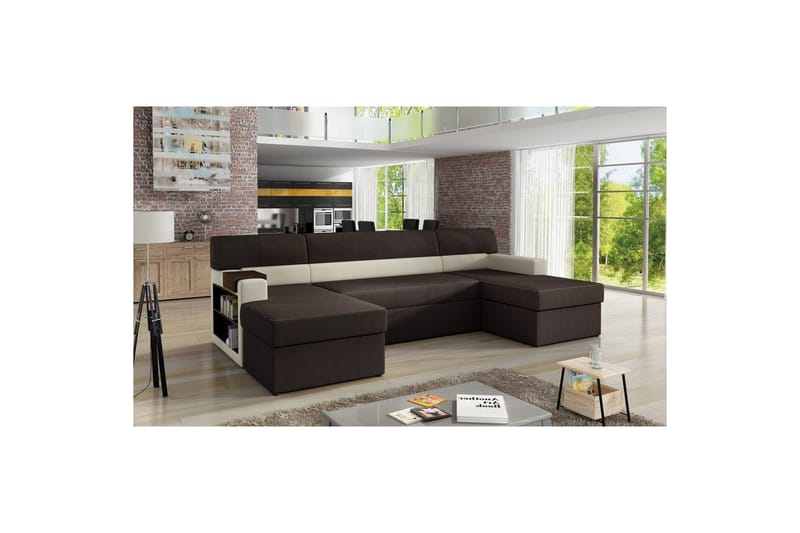 Seksjon Eltap Markos 310x159x90 cm - Jasmine 29, Soft 33, Brun, Beige, Venstre - Møbler - Sofaer - Sovesofaer