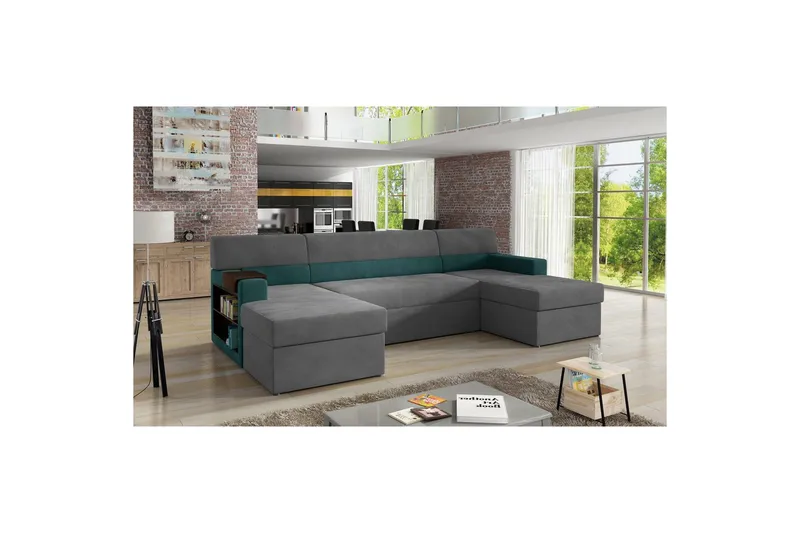 Seksjon Eltap Markos 310x159x90 cm, Mat Velvet 85, Mat Velvet 75, Grå, Grønn, Venstre