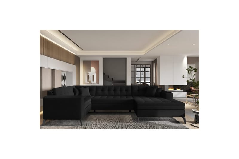 Seksjon Eltap Montez 340x180x93 cm - Flores 10, Svart, Høyre - Møbler - Sofaer - Sovesofaer