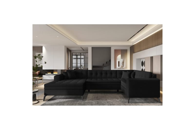 Seksjon Eltap Montez 340x180x93 cm - Flores 10, Svart, Venstre - Møbler - Sofaer - Sovesofaer