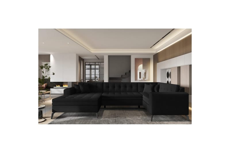 Seksjon Eltap Montez 340x180x93 cm - Flores 10, Svart, Venstre - Møbler - Sofaer - Sovesofaer