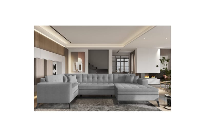 Seksjon Eltap Montez 340x180x93 cm - Flores 4, Lys Grå, Høyre - Møbler - Sofaer - Sovesofaer
