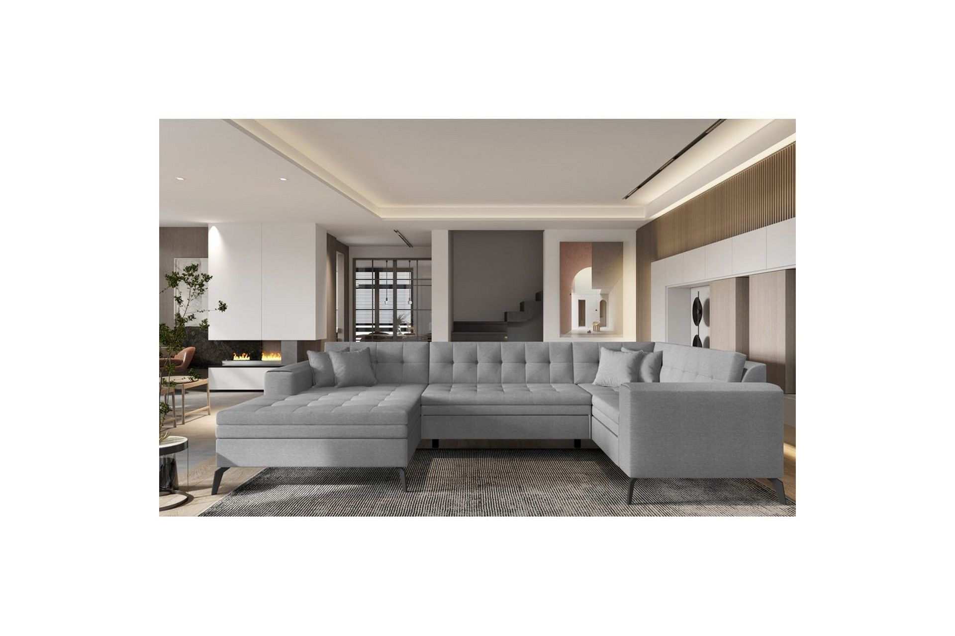 Seksjon Eltap Montez 340x180x93 cm - Flores 4, Lys Grå, Venstre