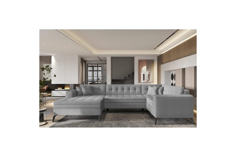 Seksjon Eltap Montez 340x180x93 cm - Flores 4, Lys Grå, Venstre - Møbler - Sofaer - Sovesofaer