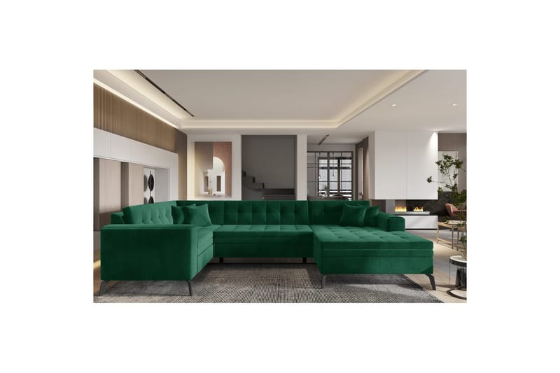 Seksjon Eltap Montez 340x180x93 cm - Lukso 35, Mørkegrønn, Høyre - Møbler - Sofaer - Sovesofaer
