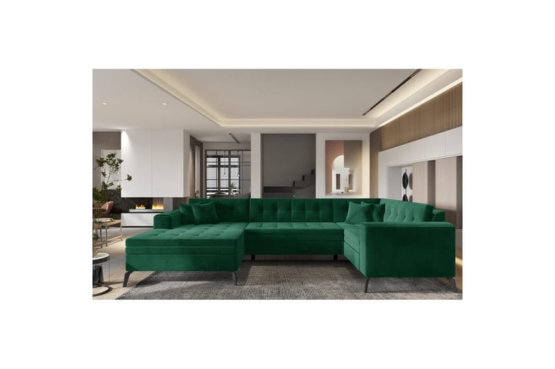 Seksjon Eltap Montez 340x180x93 cm - Lukso 35, Mørkegrønn, Venstre - Møbler - Sofaer - Sovesofaer