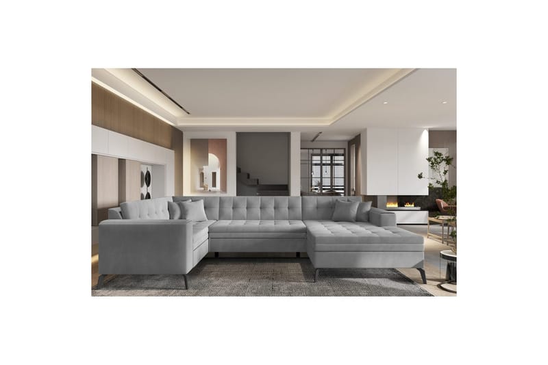 Seksjon Eltap Montez 340x180x93 cm - Nube 3, Lys Grå, Høyre - Møbler - Sofaer - Sovesofaer
