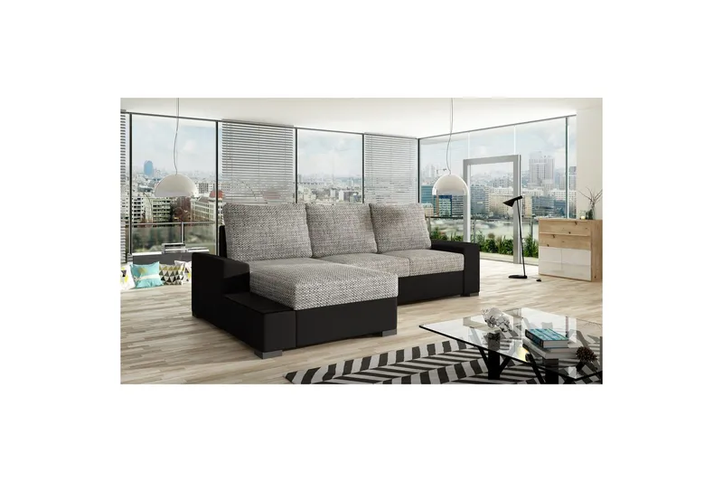 Seksjon Eltap Negro 245x165x90 cm - Berlin 01, Soft 11, Grå, Svart, Venstre - Møbler - Sofaer - Sovesofaer