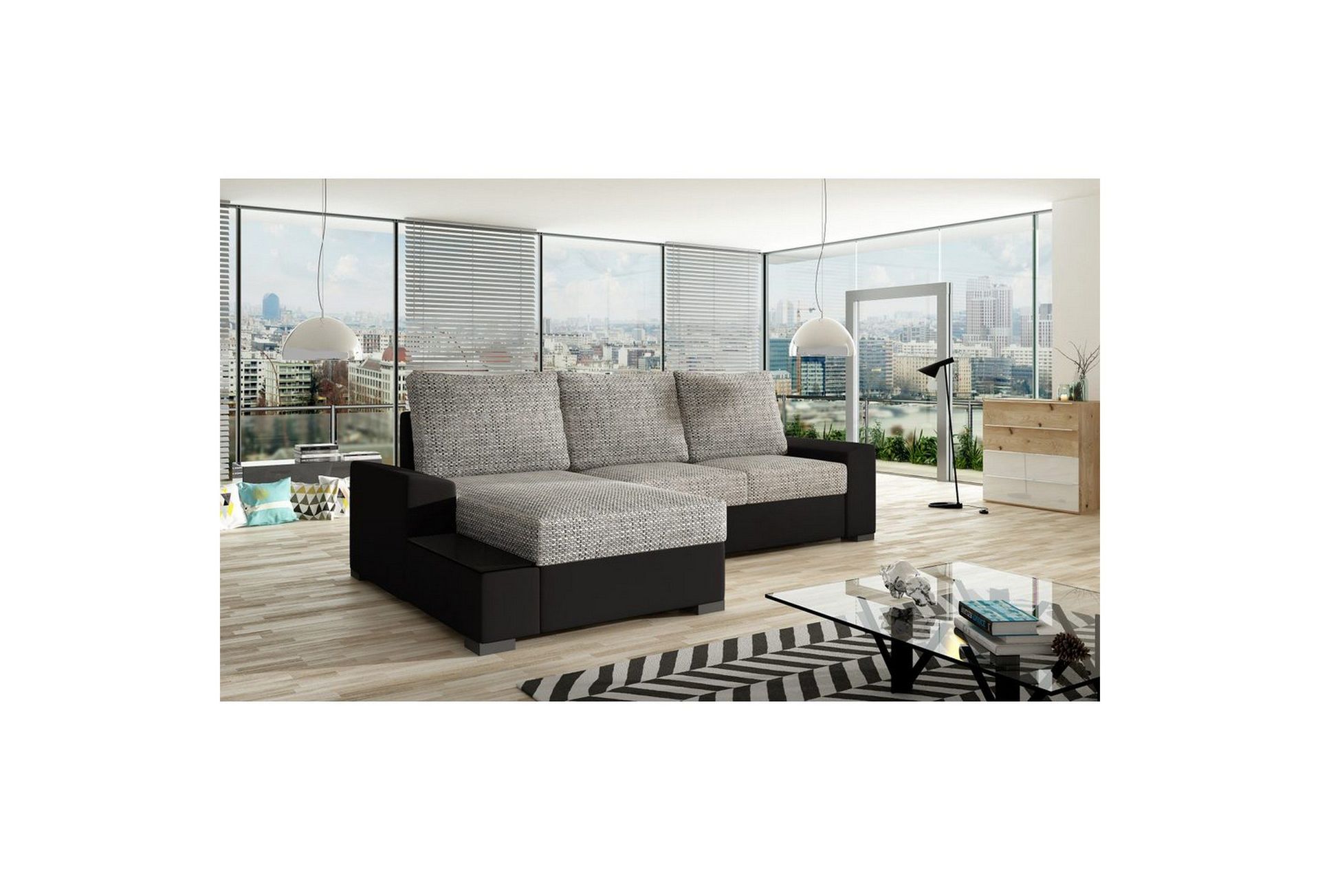 Seksjon Eltap Negro 245x165x90 cm - Berlin 01, Soft 11, Grå, Svart, Venstre