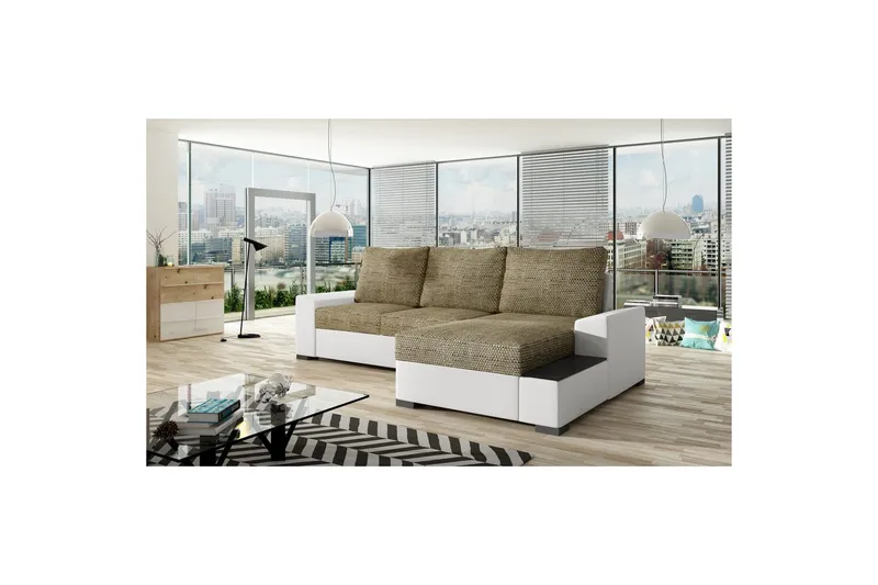 Seksjon Eltap Negro 245x165x90 cm - Berlin 03, Myk 17, Beige, Hvit, Høyre - Møbler - Sofaer - Sovesofaer