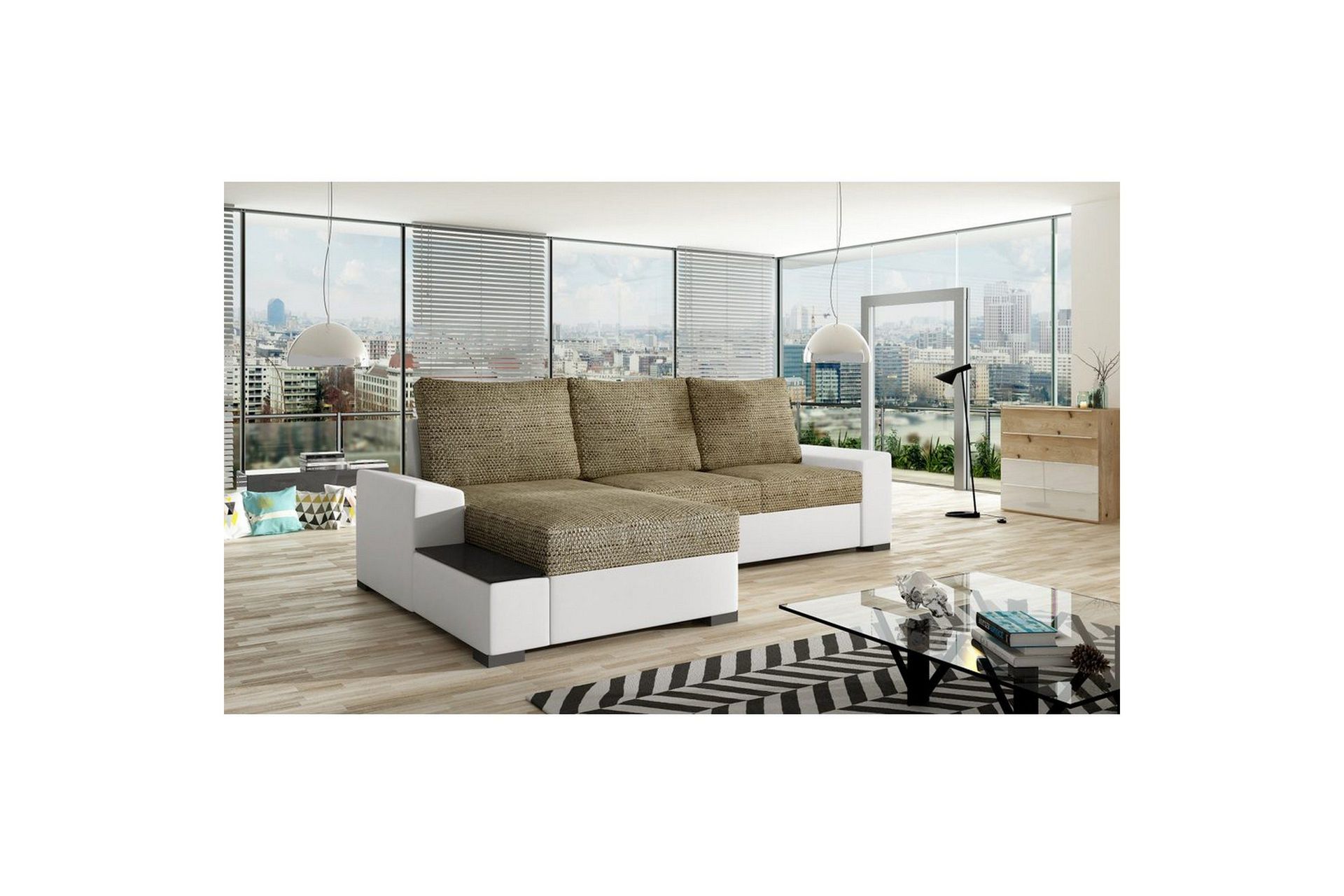 Seksjon Eltap Negro 245x165x90 cm - Berlin 03, Myk 17, Beige, Hvit, Venstre