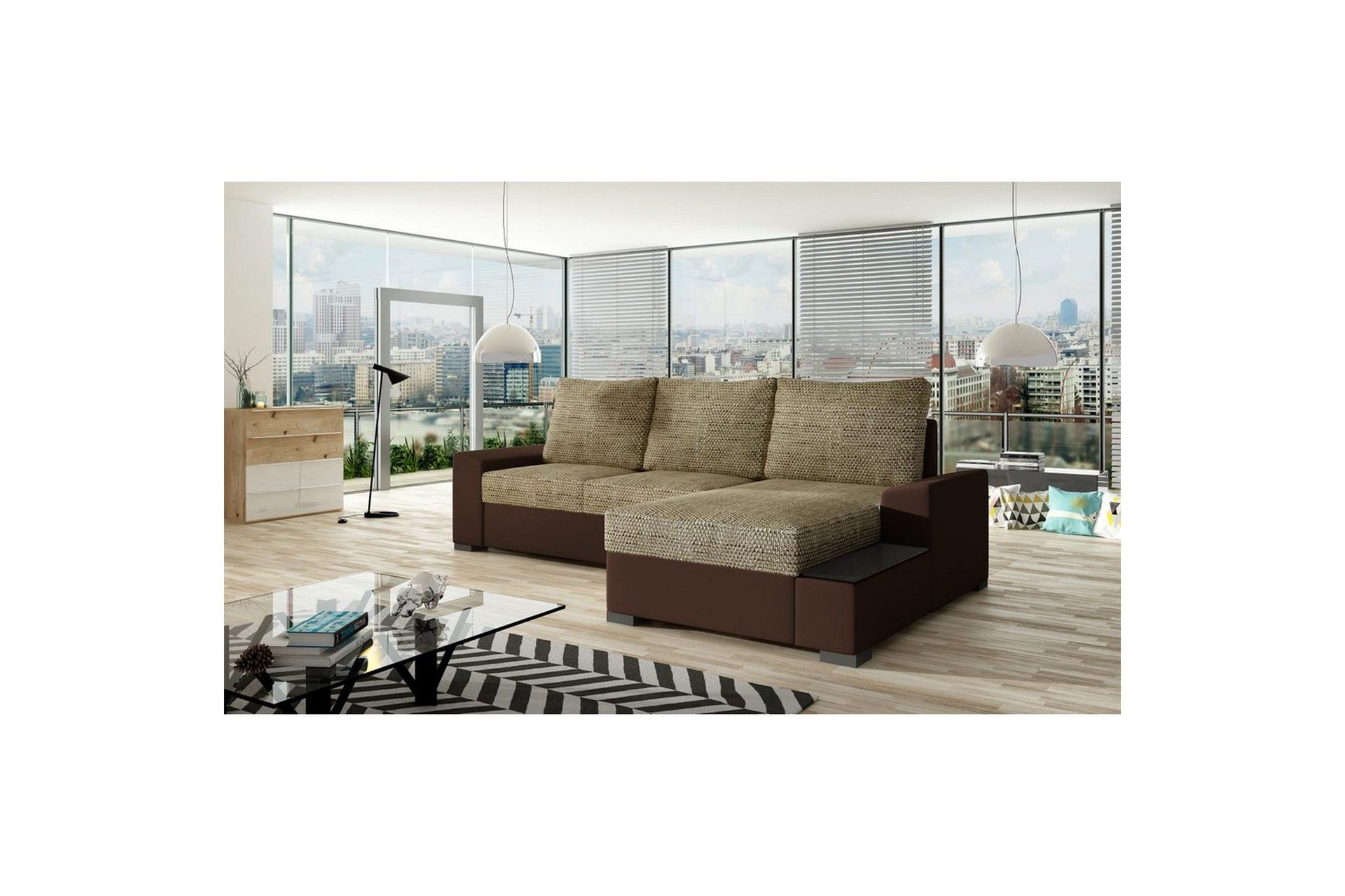 Seksjon Eltap Negro 245x165x90 cm - Berlin 03, Myk 66, Beige, Mørk Brun, Høyre