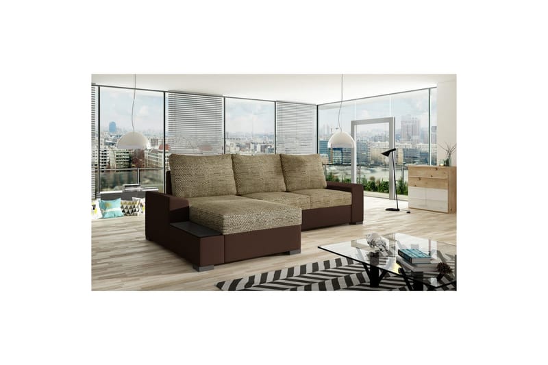 Seksjon Eltap Negro 245x165x90 cm - Berlin 03, Myk 66, Beige, Mørk Brun, Venstre - Møbler - Sofaer - Sovesofaer