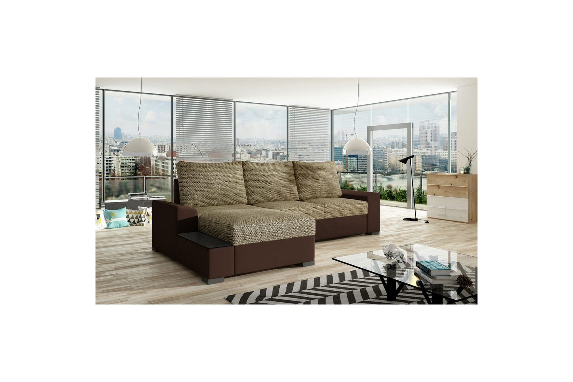 Seksjon Eltap Negro 245x165x90 cm - Berlin 03, Myk 66, Beige, Mørk Brun, Venstre