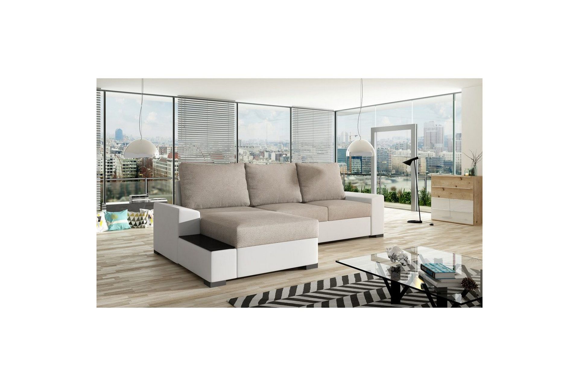 Seksjon Eltap Negro 245x165x90 cm - Dora 21, Soft 17, Beige, Hvit, Venstre