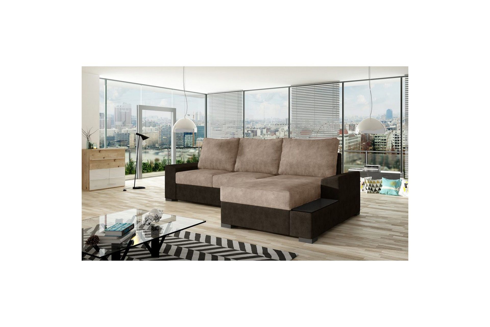 Seksjon Eltap Negro 245x165x90 cm - Dora 28, Dora 21, Mørk brun, Beige, Høyre
