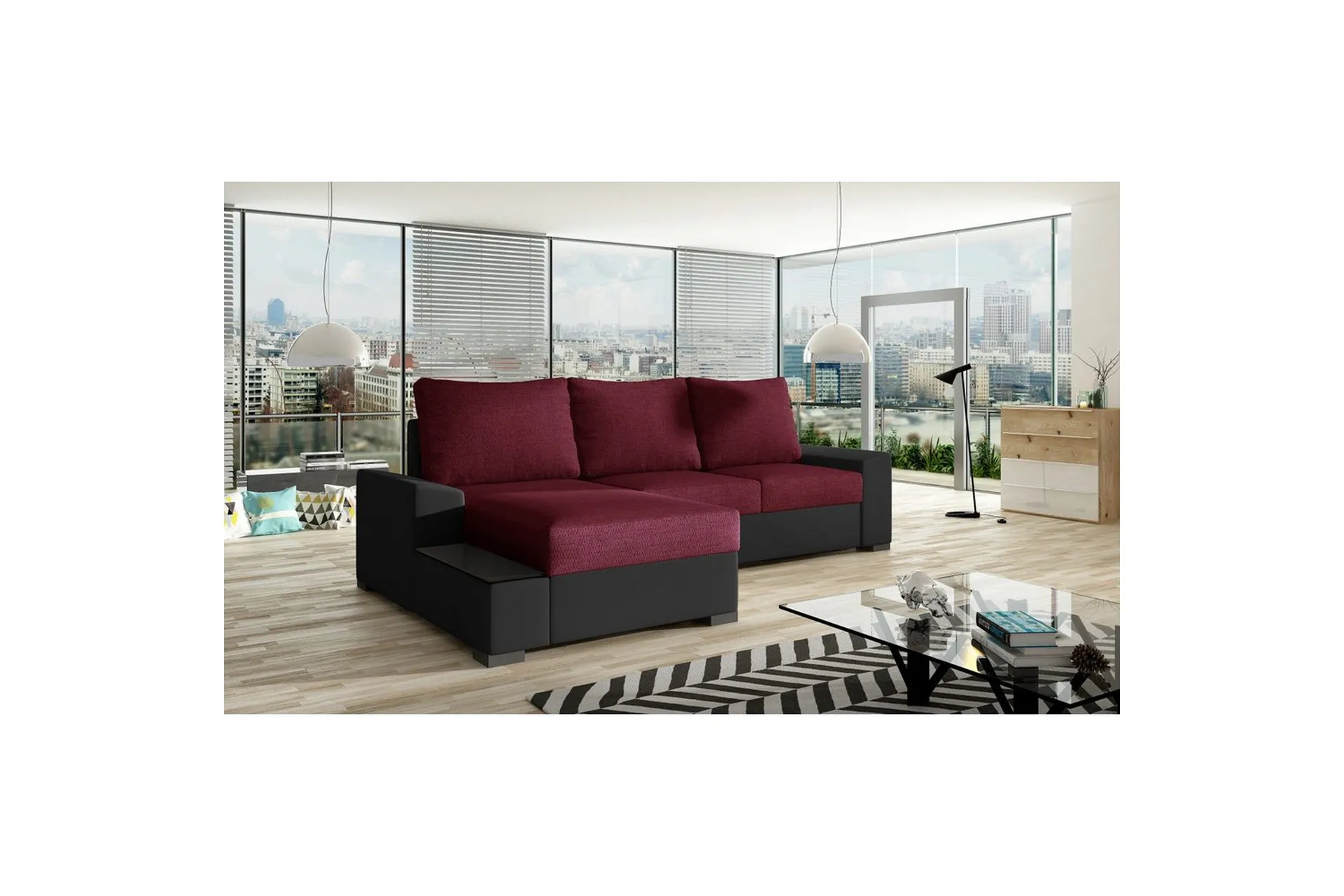 Seksjon Eltap Negro 245x165x90 cm - Malmo 63, Soft 11, Rød, Svart, Venstre