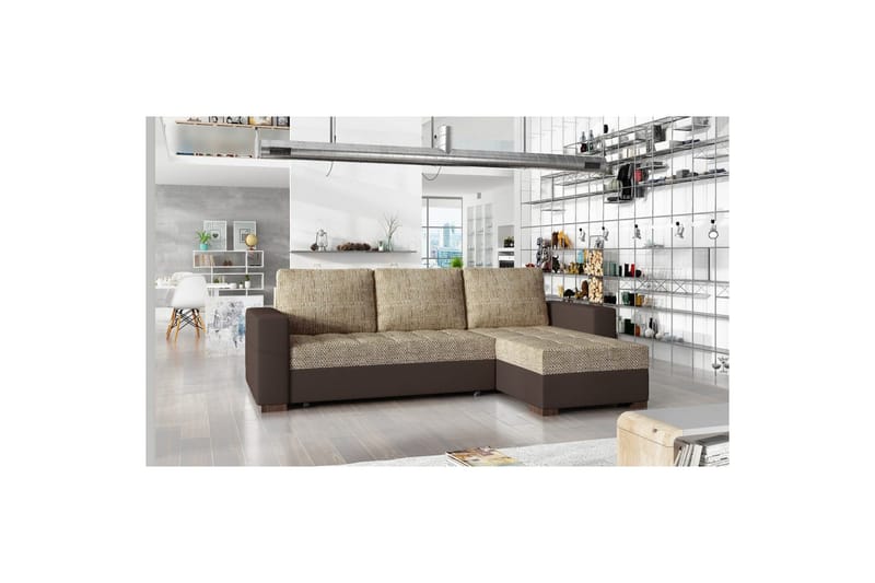 Seksjon Eltap Newark 237x150x90 cm - Berlin 03, Soft 66, Beige, Mørkebrun - Møbler - Sofaer - Sovesofaer