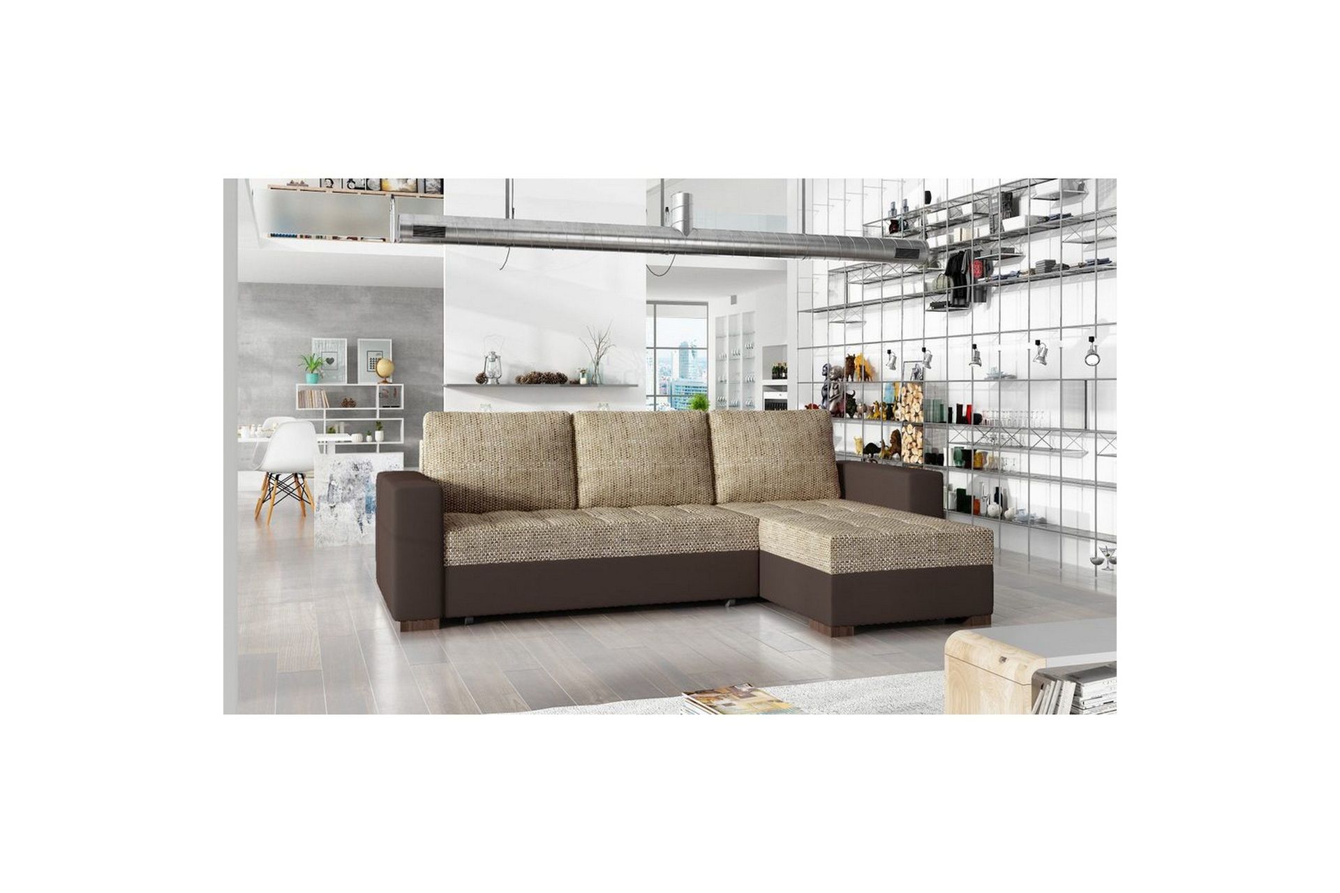 Seksjon Eltap Newark 237x150x90 cm - Berlin 03, Soft 66, Beige, Mørkebrun