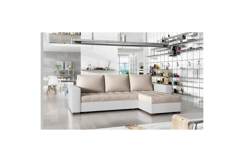 Seksjon Eltap Newark 237x150x90 cm - Dora 21, Soft 17, Beige, Hvit - Møbler - Sofaer - Sovesofaer