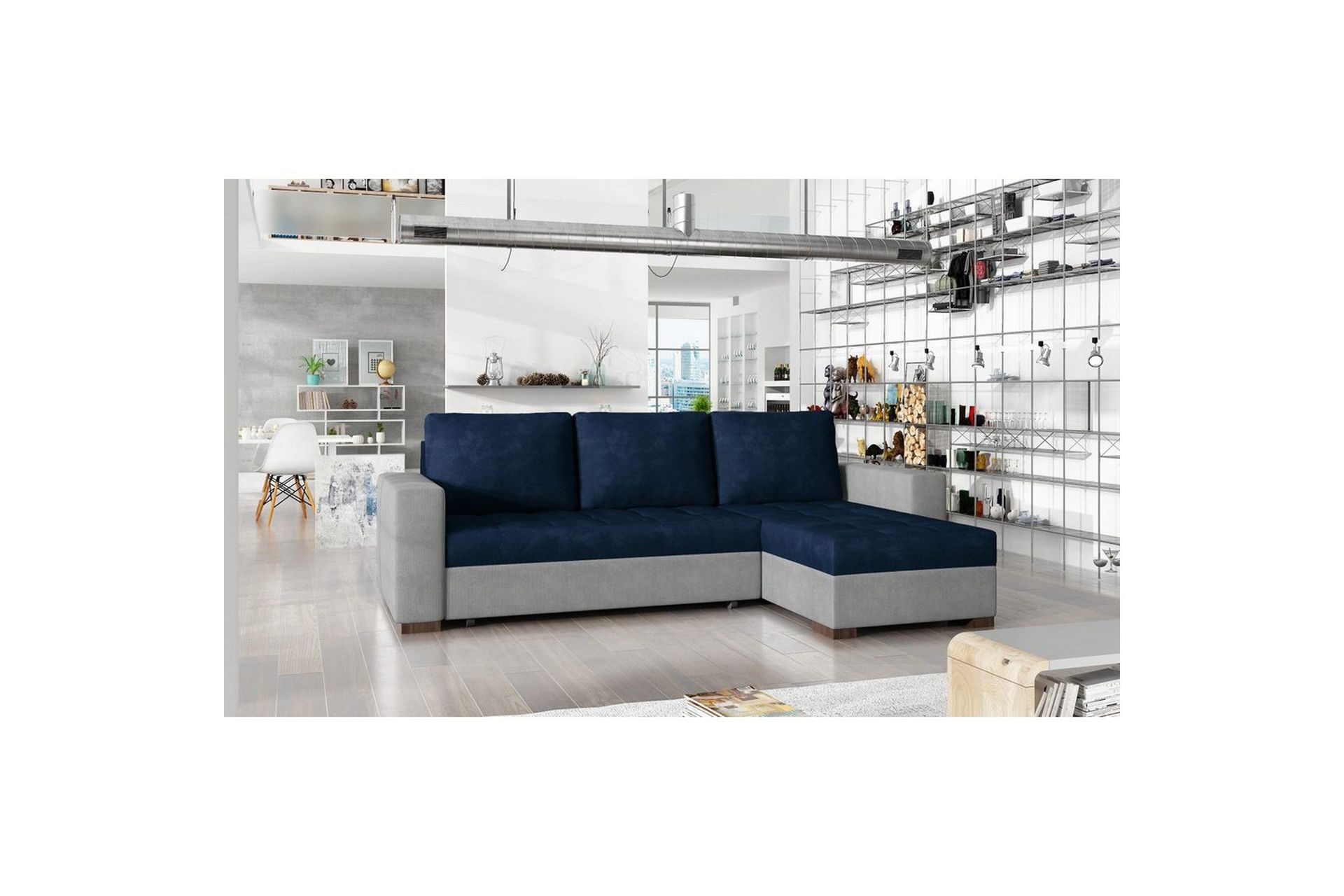 Seksjon Eltap Newark 237x150x90 cm - Kronos 09, Paros 05, Mørk Blå, Lys Grå