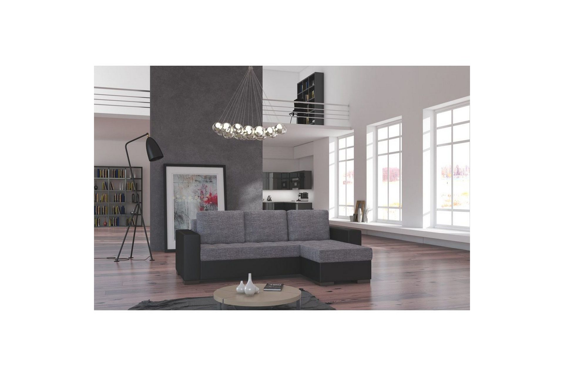 Seksjon Eltap Newark 237x150x90 cm - Sawana 05, Soft 11, Grå, Svart