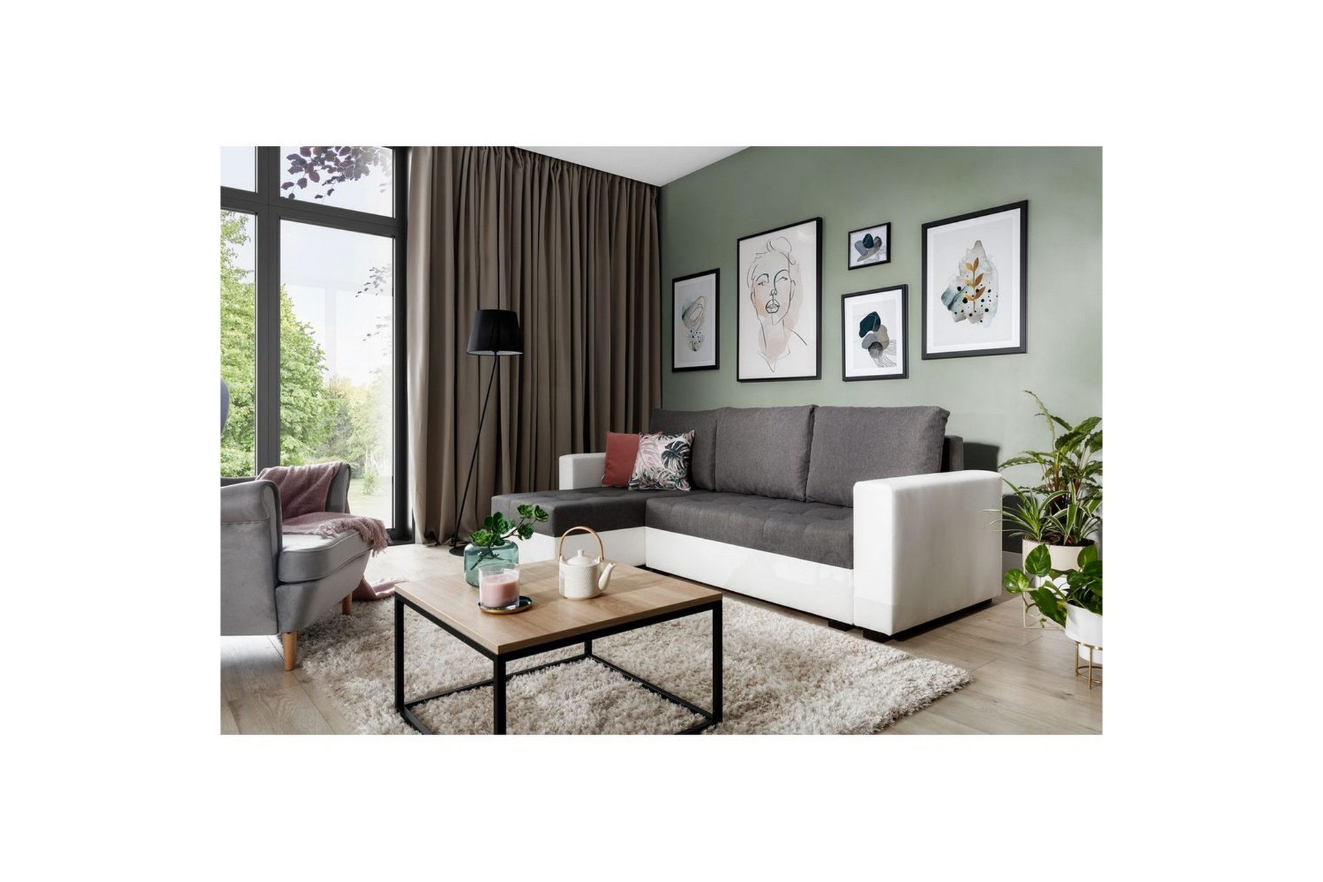 Seksjon Eltap Newark 237x150x90 cm - Sawana 05, Soft 17, Grå, Hvit