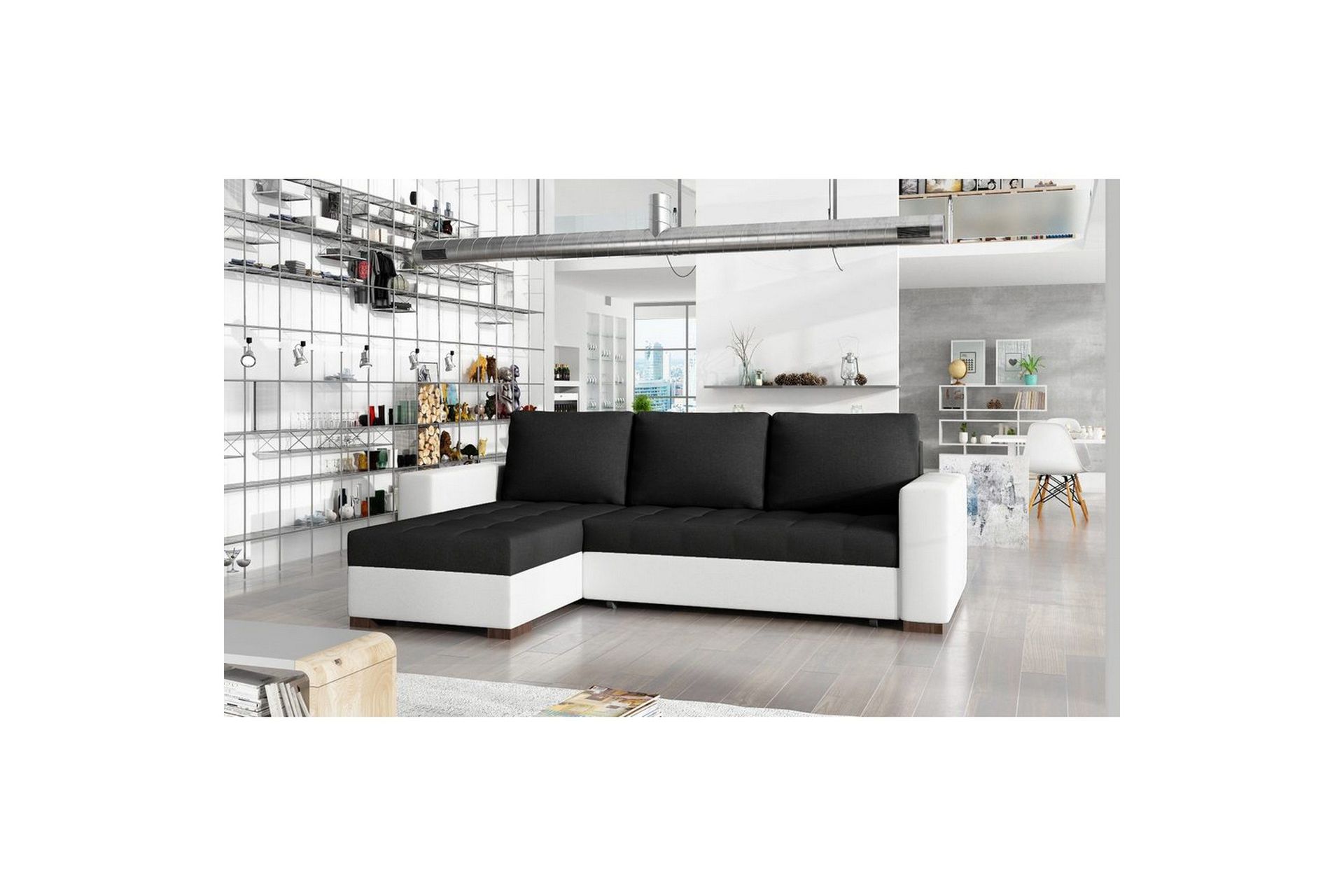 Seksjon Eltap Newark 237x150x90 cm - Sawana 14, Soft 17, Svart, Hvit