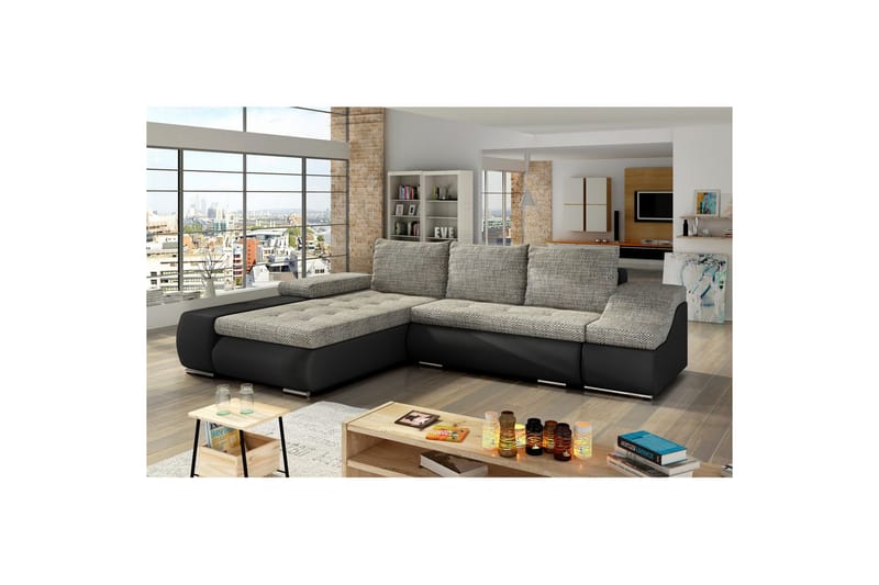 Seksjon Eltap Ontario 295x200x82 cm - Berlin 01, Soft 11, Grå, Svart, Venstre - Møbler - Sofaer - Sovesofaer