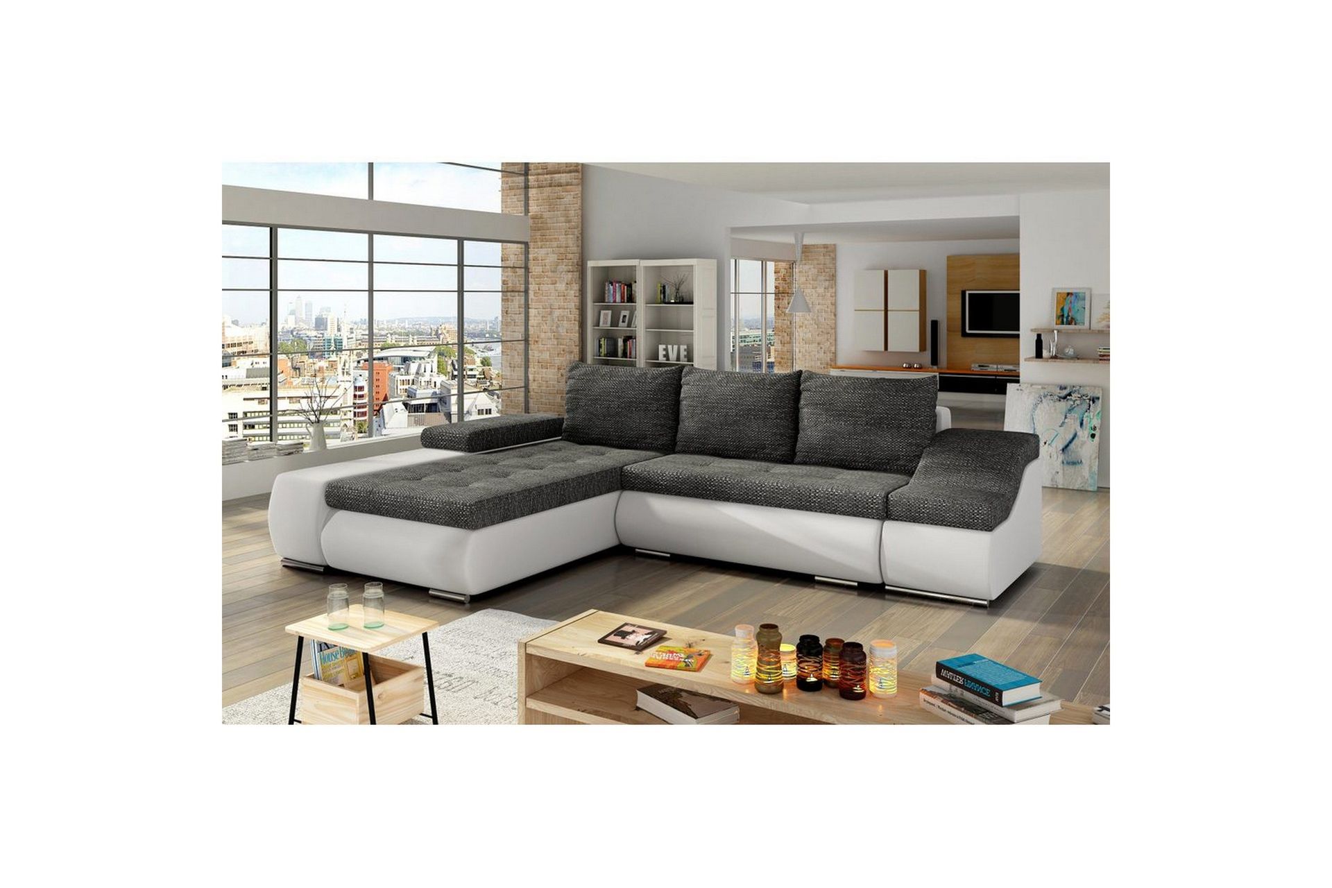 Seksjon Eltap Ontario 295x200x82 cm - Berlin 02, Soft 17, Svart, Hvit, Venstre
