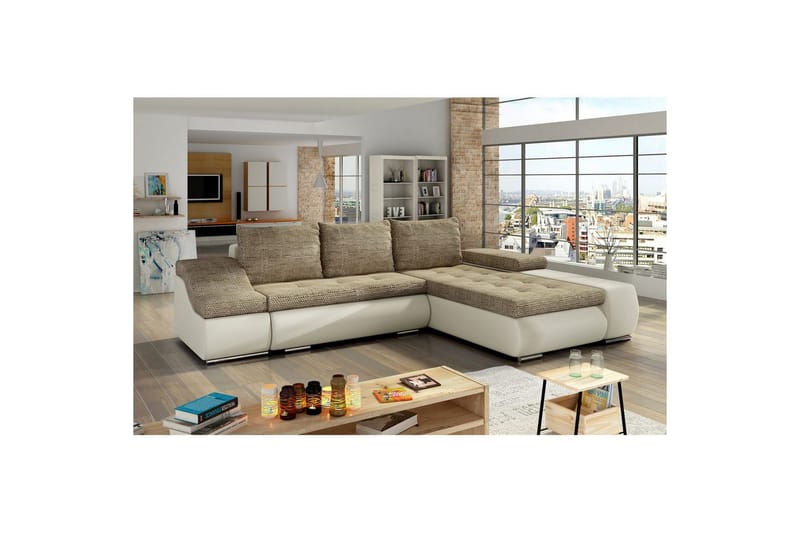 Seksjon Eltap Ontario 295x200x82 cm - Berlin 03, Soft 33, Beige, Høyre - Møbler - Sofaer - Sovesofaer