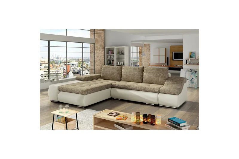 Seksjon Eltap Ontario 295x200x82 cm - Berlin 03, Soft 33, Beige, Venstre - Møbler - Sofaer - Sovesofaer