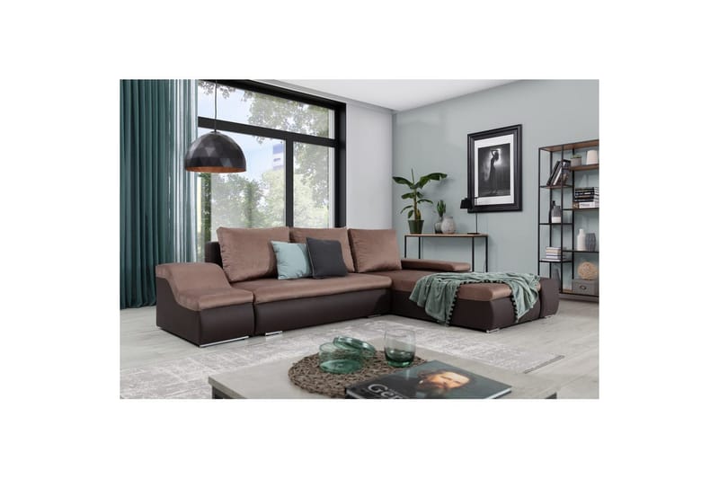 Seksjon Eltap Ontario 295x200x82 cm - Monolith 09, Soft 66, Mørk Beige, Mørk Brun, Høyre - Møbler - Sofaer - Sovesofaer