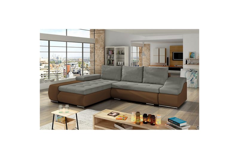 Seksjon Eltap Ontario 295x200x82 cm - Soro 13, Soft 15, Beige, Brun, Venstre - Møbler - Sofaer - Sovesofaer