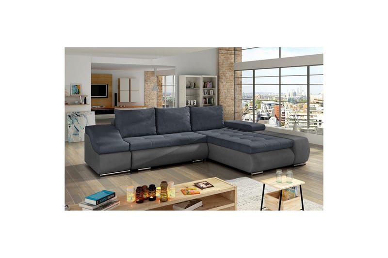 Seksjon Eltap Ontario 295x200x82 cm - Soro 76, Soro 93, Blå, Grå, Høyre - Møbler - Sofaer - Sovesofaer