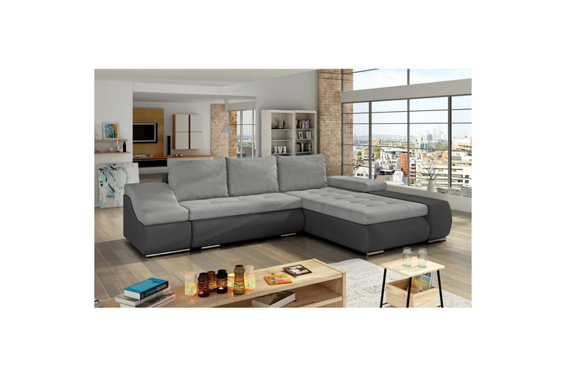 Seksjon Eltap Ontario 295x200x82 cm - Soro 83, Soft 29, Hvit, Grå, Høyre - Møbler - Sofaer - Sovesofaer