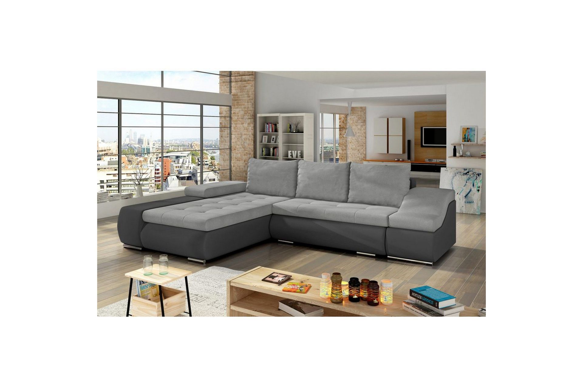 Seksjon Eltap Ontario 295x200x82 cm - Soro 83, Soft 29, Hvit, Grå, Venstre