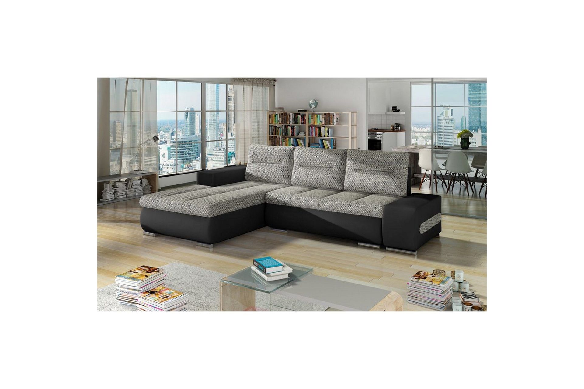 Seksjon Eltap Ottavio 275x180x85 cm - Berlin 01, Soft 11, Grå, Svart, Venstre
