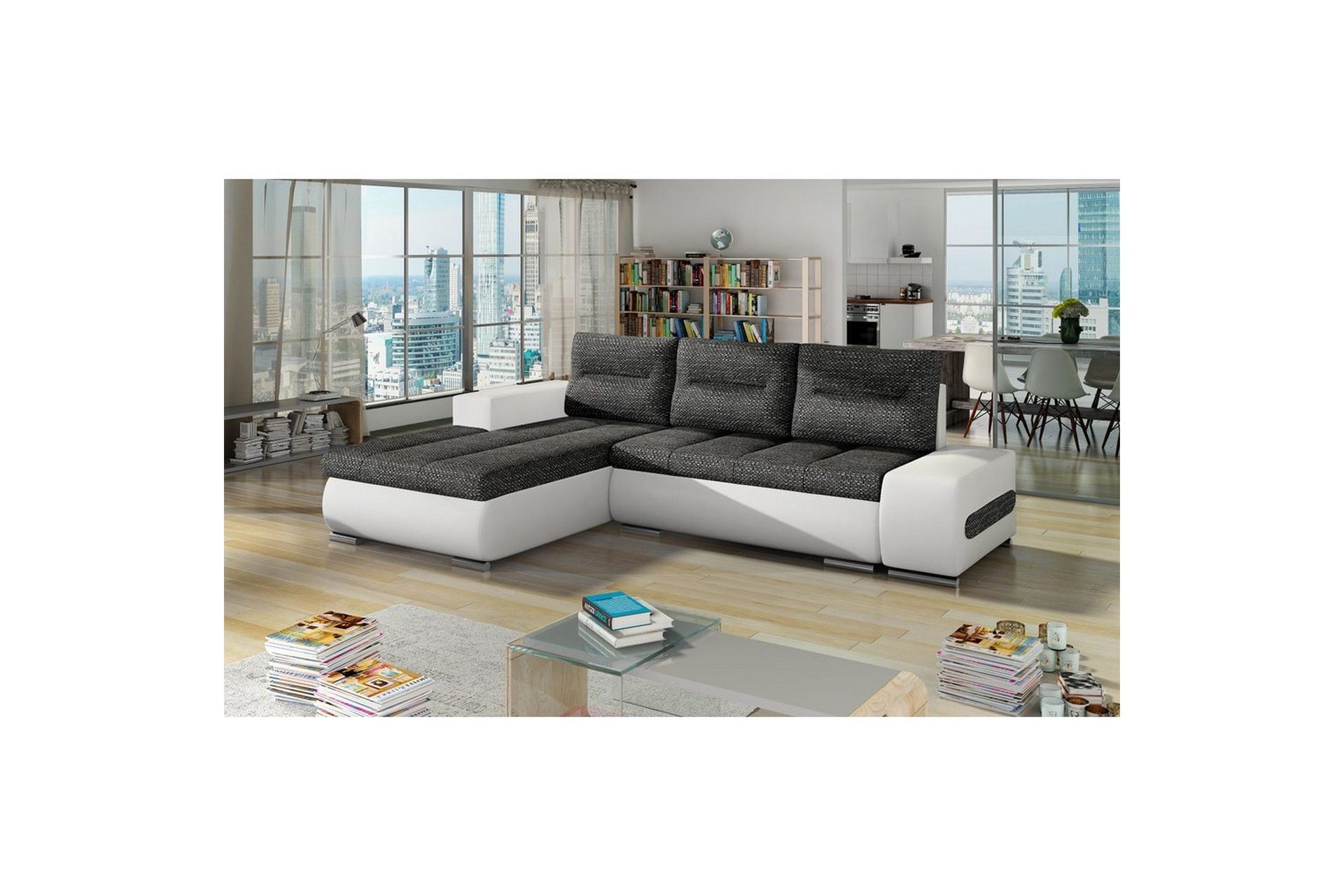 Seksjon Eltap Ottavio 275x180x85 cm - Berlin 02, Soft 17, Svart, Hvit, Venstre